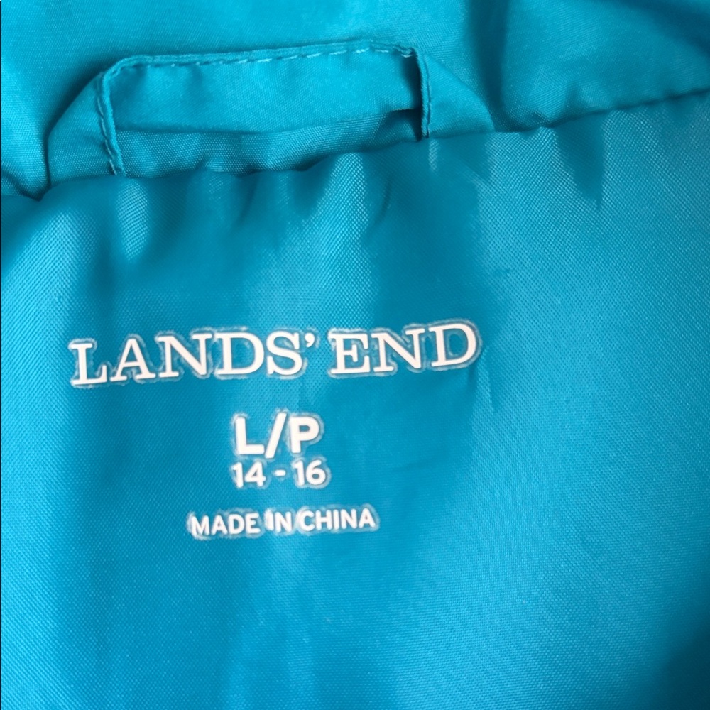 Lands End Light Weight Turquoise Puffer Jacket - Size LP 14-16 - Picture 3 of 8